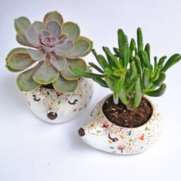 Mini Planter, Fall Decor, Woodland Nursery Kids Room Hedgehog Housewarming Gift, Animal Planter - thumbnail 2