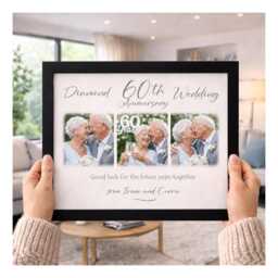 60Th Diamond Wedding Anniversary Personalised Photo Frame, Custom 3 Montage Gift For Couples, 60 Year Married Keepsake, 6 Frame Choice - thumbnail 1