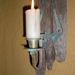 Beach Cottage Driftwood Candle Sconce/Hand Painted Pink Wild Roses Reclaimed Wood Upstairsataliceanns - thumbnail 3