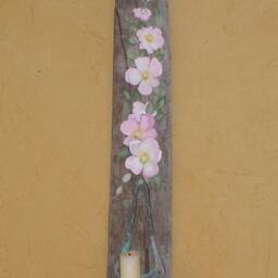 Beach Cottage Driftwood Candle Sconce/Hand Painted Pink Wild Roses Reclaimed Wood Upstairsataliceanns - thumbnail 2