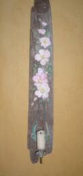 Beach Cottage Driftwood Candle Sconce/Hand Painted Pink Wild Roses Reclaimed Wood Upstairsataliceanns - thumbnail 1