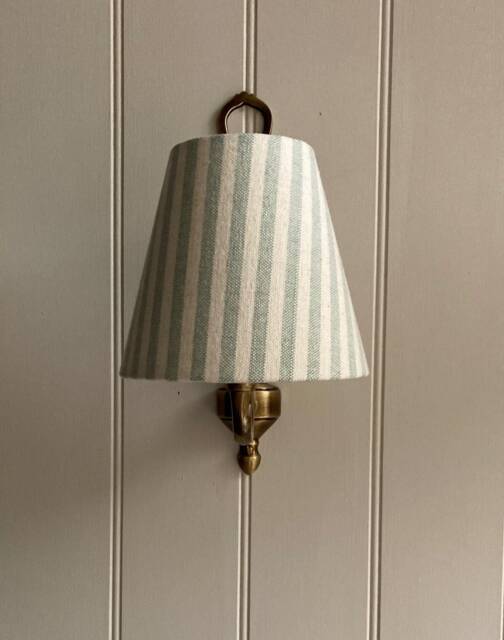 Cream & Duck Egg Stripe Luxury Candle Clip Lampshade. Bespoke. Handmade. Optional Velvet Trim. Wall Lights. Chandeliers - image 1