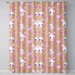 Kawaii Halloween Bunny Ghost Candy Pumpkin Seamless Pattern Peach Background Readymade Eyelet Ring Top Thermal 100% Blackout Curtains - thumbnail 2