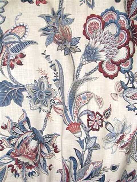Floral Linen Panel in Designer Fabric Kaufmann Garden Denim, Denim, Blue Curtain, Drape, Pillow, Valence, Window Treatment - image 1