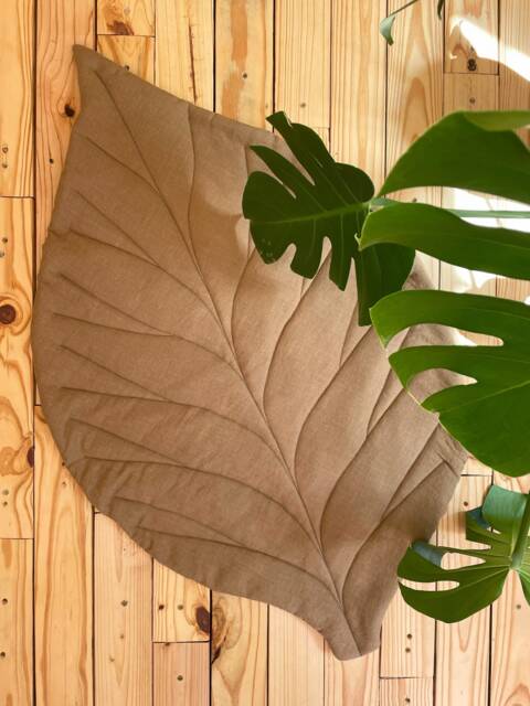 Ginger Leaf Play Mat, Jungle Nursery Decoration, Linen Carpet, Kids Play Rug, Baby Shower Gift, Sandy Bedside Activity Mat - image 1