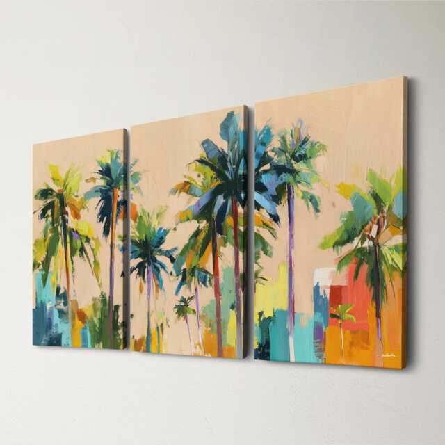 Abstract Palm Trees Wall Art, Tropical Canvas Decor, Contemporary Oil Painting, Multi-Panel Home Living Room Or Bedroom Hanging - image 1