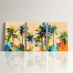 Abstract Palm Trees Wall Art, Tropical Canvas Decor, Contemporary Oil Painting, Multi-Panel Home Living Room Or Bedroom Hanging - thumbnail 3