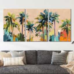 Abstract Palm Trees Wall Art, Tropical Canvas Decor, Contemporary Oil Painting, Multi-Panel Home Living Room Or Bedroom Hanging - thumbnail 2
