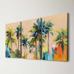 Abstract Palm Trees Wall Art, Tropical Canvas Decor, Contemporary Oil Painting, Multi-Panel Home Living Room Or Bedroom Hanging - thumbnail 1