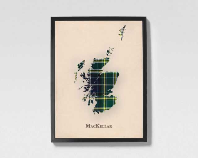 Clan Mackellar Scottish Tartan Map - Of Scotland Family Wall Decor, Ready To Hang - image 1