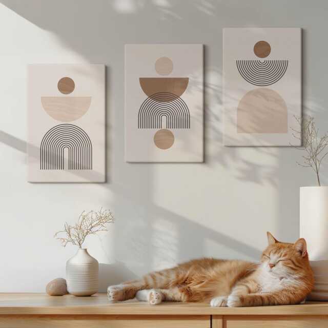 Canvas Art Set Of 3 - Shapes in Shades Brown & Beige, Beige Wall Art, Abstract Decor - image 1