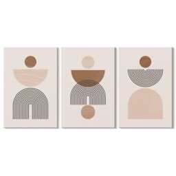 Canvas Art Set Of 3 - Shapes in Shades Brown & Beige, Beige Wall Art, Abstract Decor - thumbnail 3