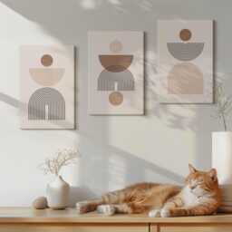 Canvas Art Set Of 3 - Shapes in Shades Brown & Beige, Beige Wall Art, Abstract Decor - thumbnail 1
