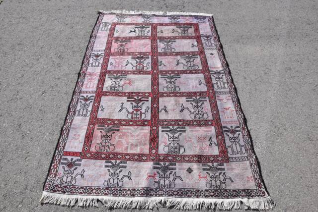 3.7x5.9 Ft Accent Kilim, Turkish Outdoor Rugs For Nursery, Pink Vintage Kitchen Kilim - image 1