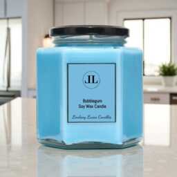 Bubblegum Scented Soy Wax Candle, Sweet Fruity Blue Candles Strong Smelling - thumbnail 2