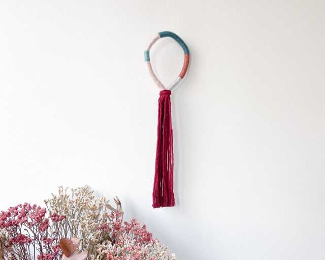 Colorful Knotted Macrame Wall Hanging, Modern Wrapped Rope Art, Red Loop For Decor - image 1