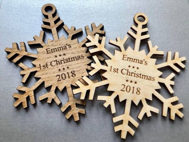 Personalised Wooden First Christmas Tree Decoration Bauble Gifts Present Baby - image 1