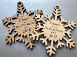 Personalised Wooden First Christmas Tree Decoration Bauble Gifts Present Baby - thumbnail 1