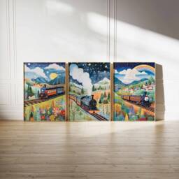 Set Of 3 Train Print, Wall Art, Steam Poster, Boys Room Kids Decor, Playroom Decor - thumbnail 1