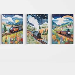 Set Of 3 Train Print, Wall Art, Steam Poster, Boys Room Kids Decor, Playroom Decor - thumbnail 2