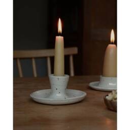 Handmade Ceramic Candle Holder, Candlestick For Dinner Candles, Natural Glaze Clay - thumbnail 2