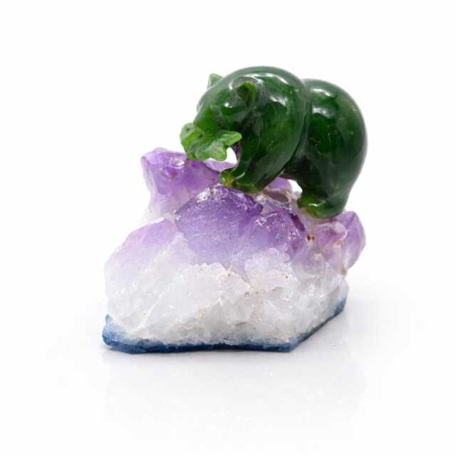 Canadian Nephrite Jade Grizzly Bear With Fish On Amethyst - image 1