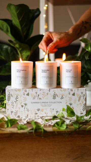 Herbal Spa Summer Candle Collection. Eucalyptus Mint, Tuscan Herbs, Lavender Amber. Natural Soy Vegan Gift Set Box - image 1