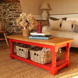 Larissa Solid Oak Coffee Table - Handmade Uk, Farrow & Ball Painted Frame, End Table, Living Room Furniture, Rustic Wood, Durable