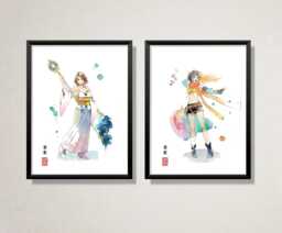 Final Fantasy X - Yuna Rikku - A3 A4 A5 Fanart Prints Frames Available Sumi-E Japanese Ink Brush D??cor Gift Ffx Ffx-2 Poster - thumbnail 1