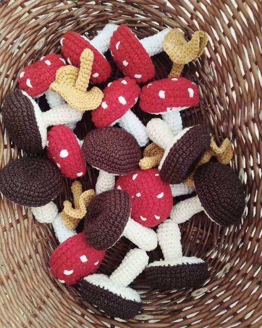 Crochet Toadstool Mushroom Montessori Baby Toy, Kids Room Decor - image 1