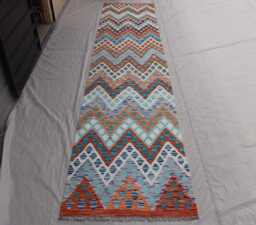 3x13 Modern Runner Rug, One Of A Kind Rug, Afghan Kilim Handmade Wool Flatweave Boho Gabbeh Design 13 Ft Hallway Rug - thumbnail 1
