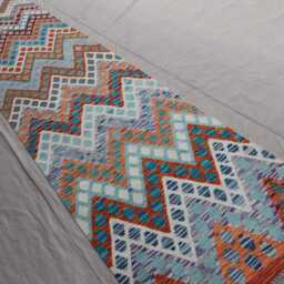 3x13 Modern Runner Rug, One Of A Kind Rug, Afghan Kilim Handmade Wool Flatweave Boho Gabbeh Design 13 Ft Hallway Rug - thumbnail 2