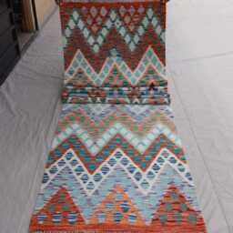3x13 Modern Runner Rug, One Of A Kind Rug, Afghan Kilim Handmade Wool Flatweave Boho Gabbeh Design 13 Ft Hallway Rug - thumbnail 3