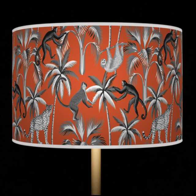 Tropical Monkey Lampshade - Orange Grey Jungle Drum Pendant Light Handmade Ceiling Shade For Exotic Or Kids Room Decor - image 1