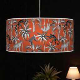 Tropical Monkey Lampshade - Orange Grey Jungle Drum Pendant Light Handmade Ceiling Shade For Exotic Or Kids Room Decor - thumbnail 3