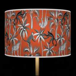 Tropical Monkey Lampshade - Orange Grey Jungle Drum Pendant Light Handmade Ceiling Shade For Exotic Or Kids Room Decor - thumbnail 1