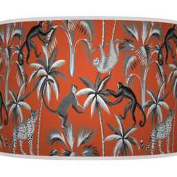 Tropical Monkey Lampshade - Orange Grey Jungle Drum Pendant Light Handmade Ceiling Shade For Exotic Or Kids Room Decor - thumbnail 2
