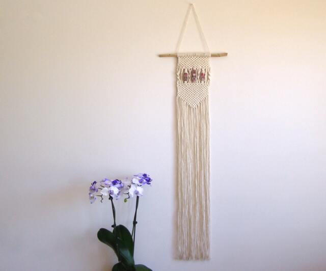 Macrame Wall Hanging-Modern Decor-Fiber Art-Small Hanging-Art Collectibles-Boho-Tree Hanging-Home Decor - Office Decor-Beads - image 1