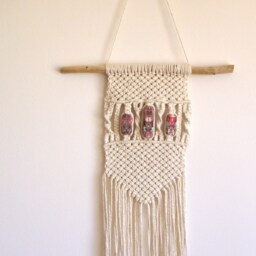 Macrame Wall Hanging-Modern Decor-Fiber Art-Small Hanging-Art Collectibles-Boho-Tree Hanging-Home Decor - Office Decor-Beads - thumbnail 2
