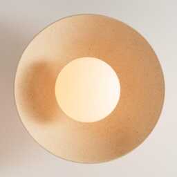 Speckled Cream Matt Dawn Flush Mount Ceiling Light in Ceramic & Oak - thumbnail 2