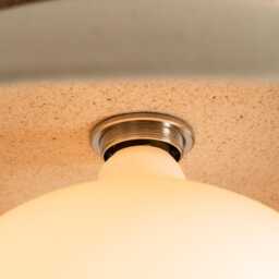 Speckled Cream Matt Dawn Flush Mount Ceiling Light in Ceramic & Oak - thumbnail 3