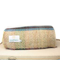 Beige Blue Recycled Wool Blanket - & Throws Made in England Housewarming Gift - thumbnail 2