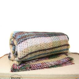Beige Blue Recycled Wool Blanket - & Throws Made in England Housewarming Gift - thumbnail 3