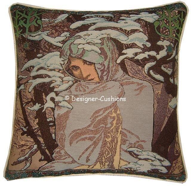 Alphonse Mucha Art Noveau Seasons Winter Tapestry Cushion Cover Sham - image 1