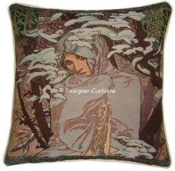 Alphonse Mucha Art Noveau Seasons Winter Tapestry Cushion Cover Sham - thumbnail 1