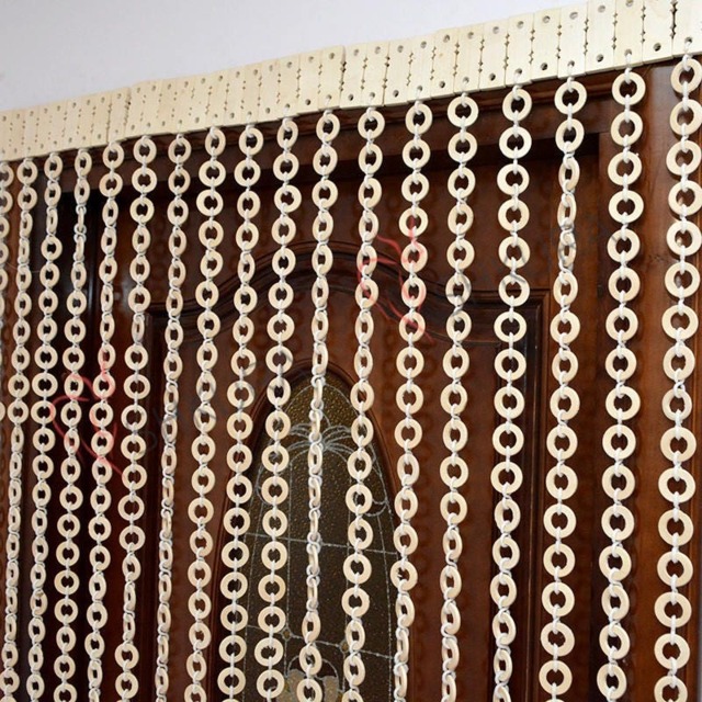 Ivory Wood Bead Door Curtain Handmade Bohemian Decor - image 1