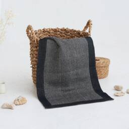 Black Linen Neutral Waffle Fabric Bath Mat Farmhouse Bathroom Decor - thumbnail 2