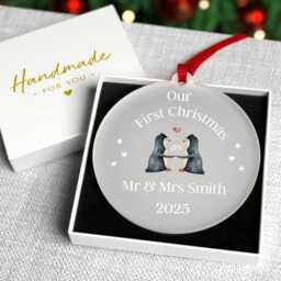First Christmas As Mr & Mrs Decoration - Married Bauble 1st Penguin Couple With Red Bag - thumbnail 3