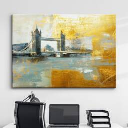 Tower Bridge Gold London City Landmark Abstract Oil Painting Framed Poster Print Or Canvas Wall Decor Art Bedroom Home Interior Gift
