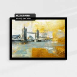Tower Bridge Gold London City Landmark Abstract Oil Painting Framed Poster Print Or Canvas Wall Decor Art Bedroom Home Interior Gift - thumbnail 2